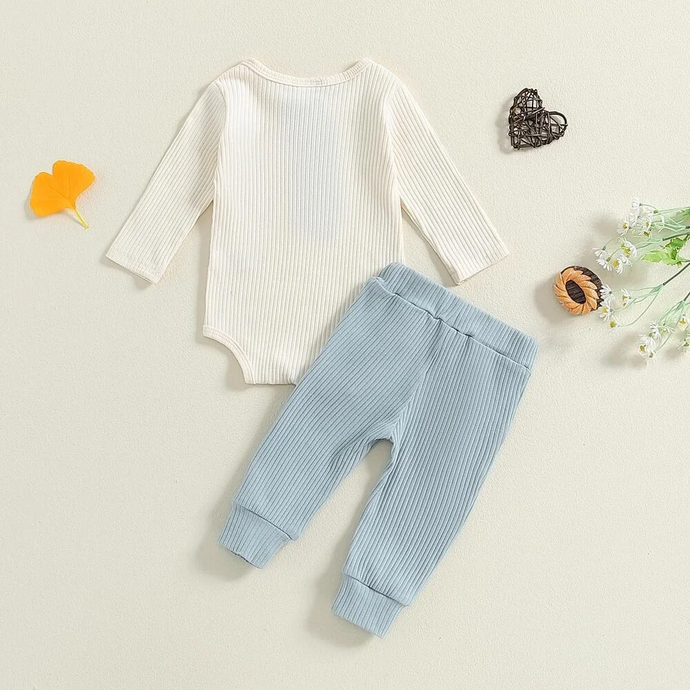 fhutpw Baby Boy Clothes Ribbed Knitted Long Sleeve Romper Pants Sets 3-6 MONTHS
